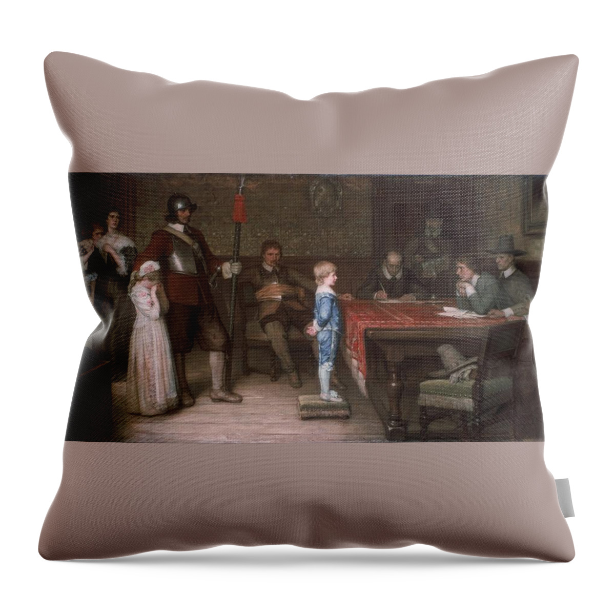 William Frederick Yeames - And When Did You Last See Your Father- 1878 Throw Pillow featuring the painting And when did you last see your father by MotionAge Designs