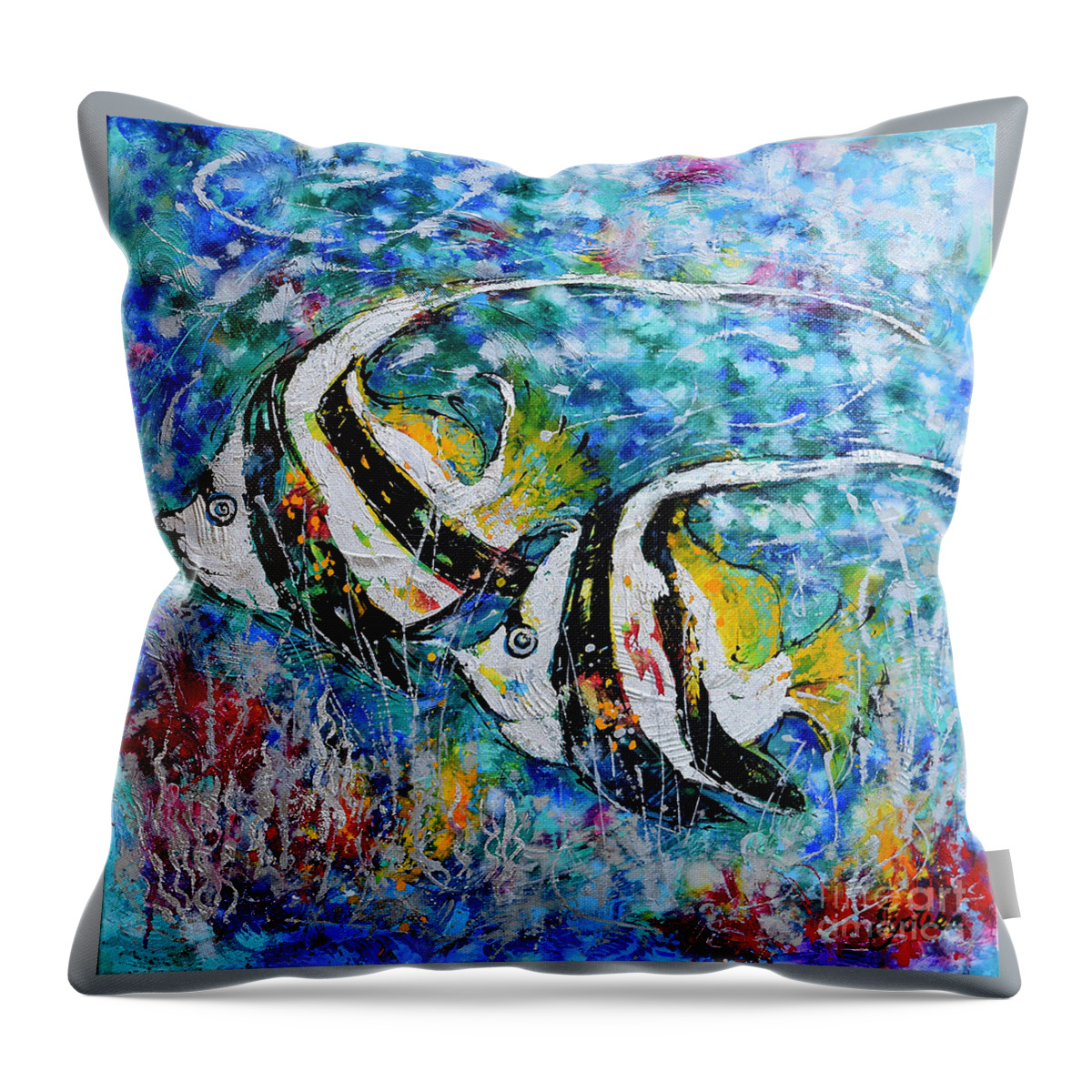 Angel Fish Throw Pillow featuring the painting Angel Fish by Jyotika Shroff