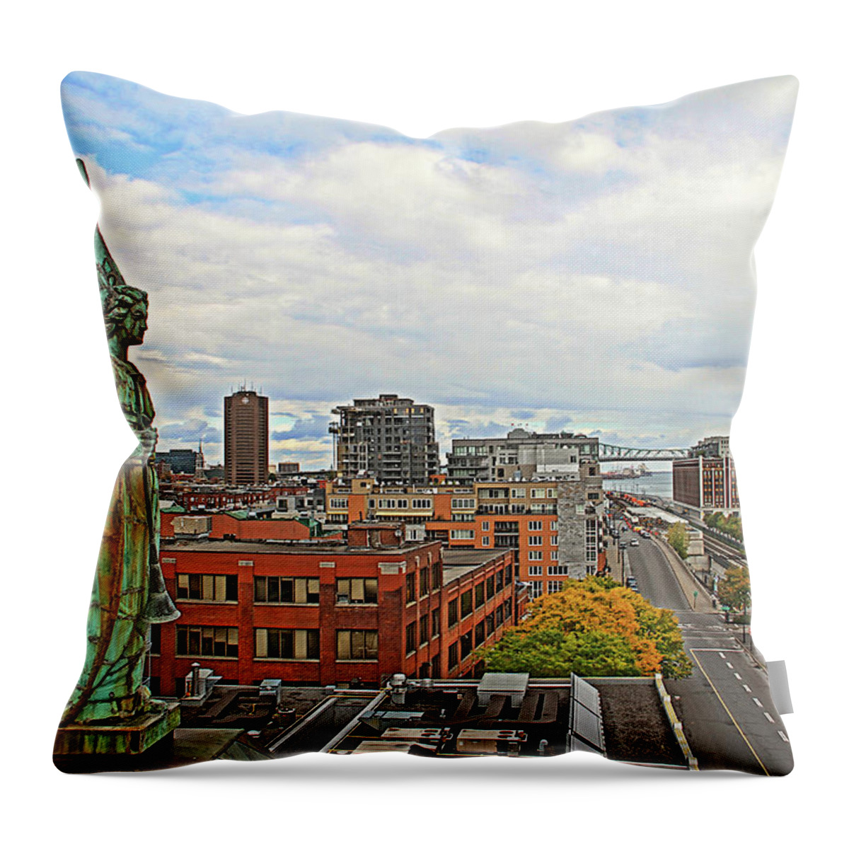 Angel Statue Throw Pillow featuring the photograph Angel of Old Montreal by Alice Gipson