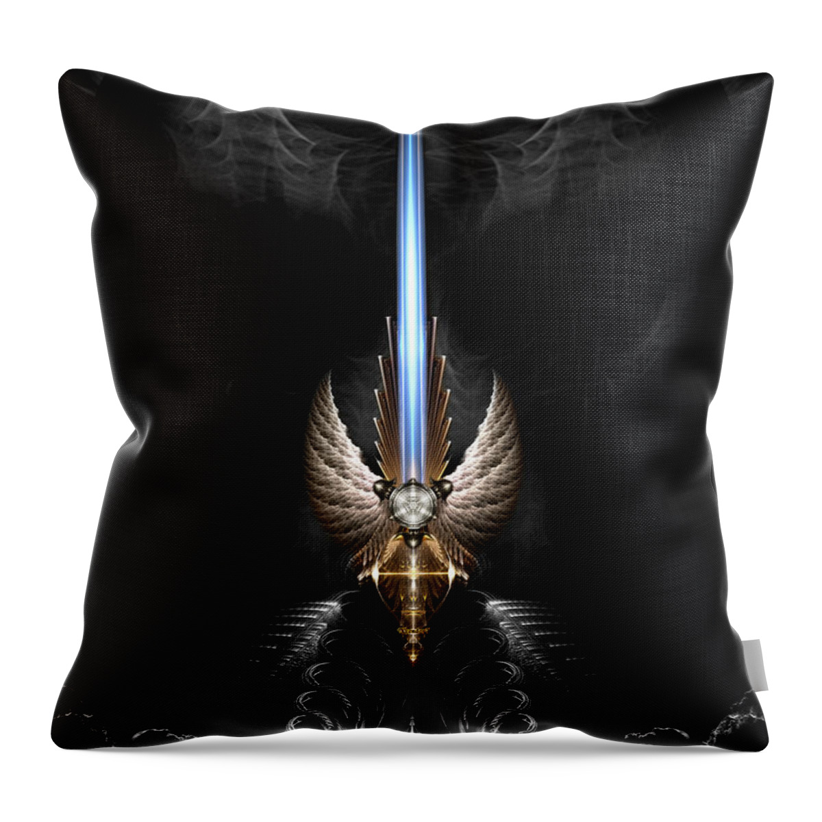 Sword Throw Pillow featuring the digital art Angel Wing Sword Of Arkledious DGS Fractal Art by Rolando Burbon