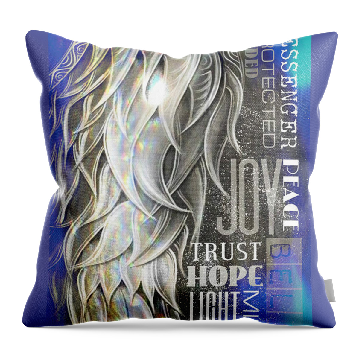 Word Throw Pillow featuring the painting Angel Wing Wordart Blue by Reina Cottier