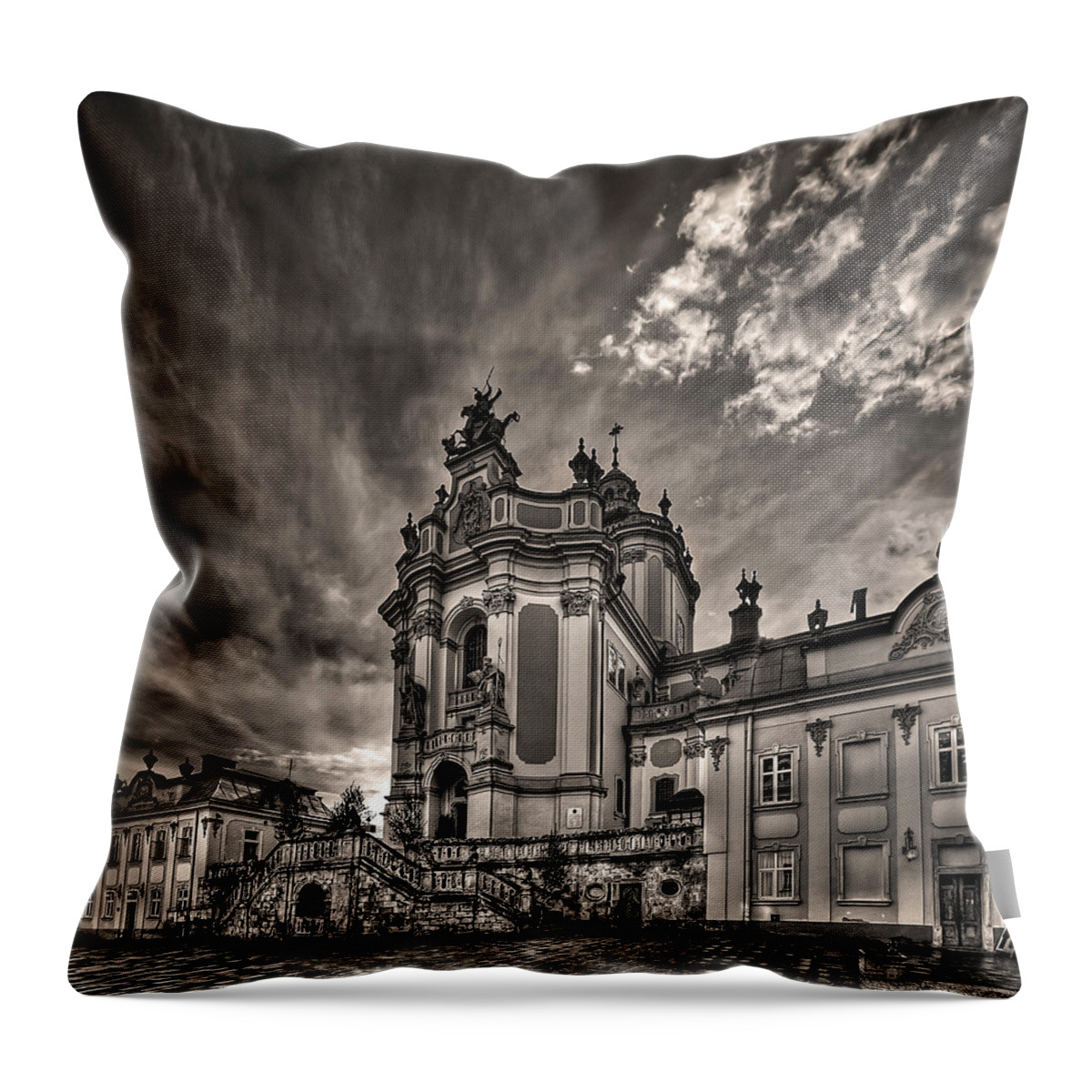Architecture Throw Pillow featuring the photograph Angels And Demons by Evelina Kremsdorf