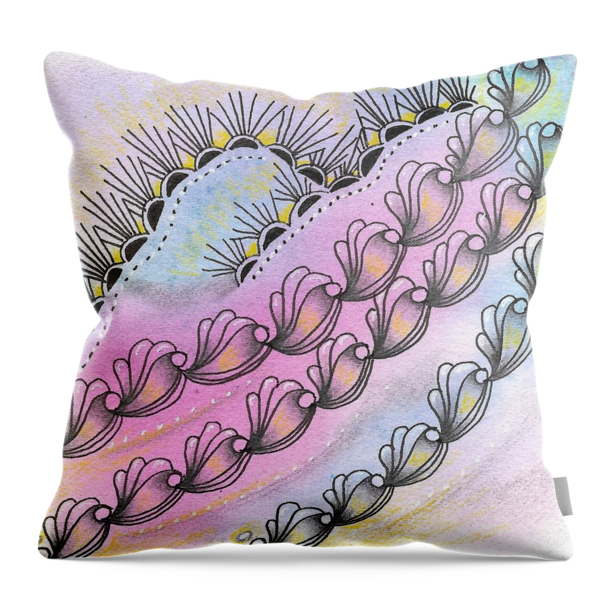 Zentangle Throw Pillow featuring the drawing Angels' Descent by Jan Steinle