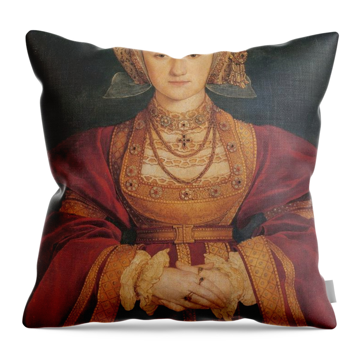 Anne Of Cleves Throw Pillow featuring the painting Anne of Cleves by Hans Holbein
