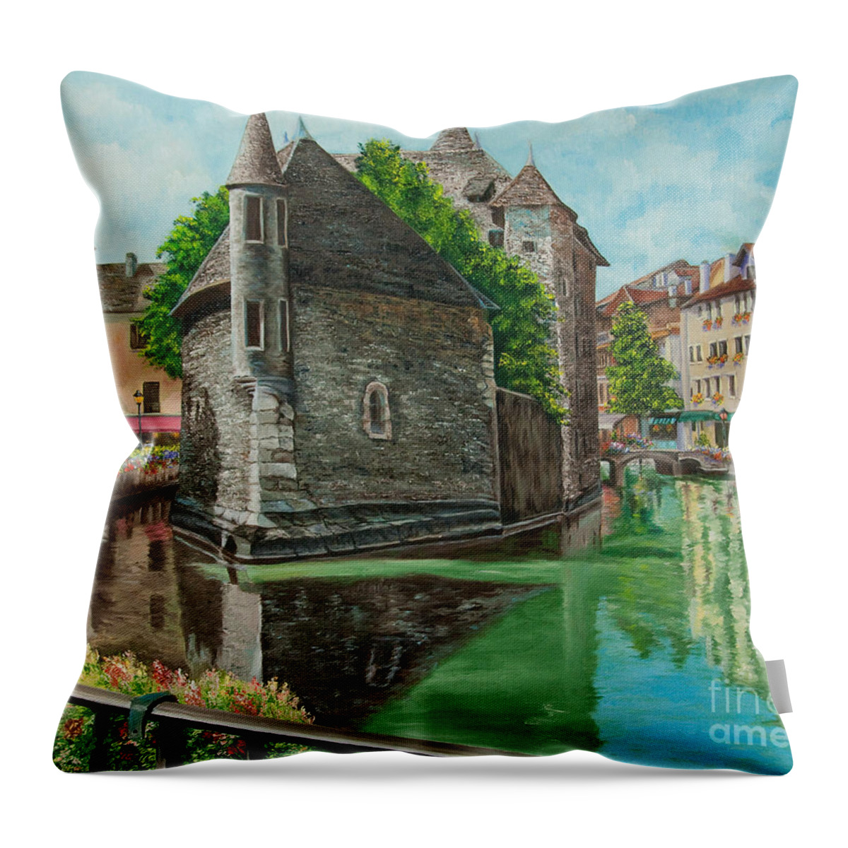 Annecy France Art Throw Pillow featuring the painting Annecy-The Venice Of France by Charlotte Blanchard
