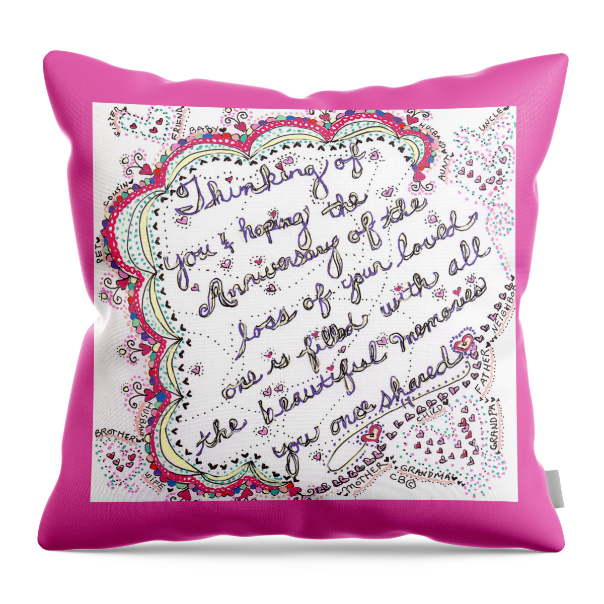 Caregiver Throw Pillow featuring the drawing Anniversary Memorial by Carole Brecht