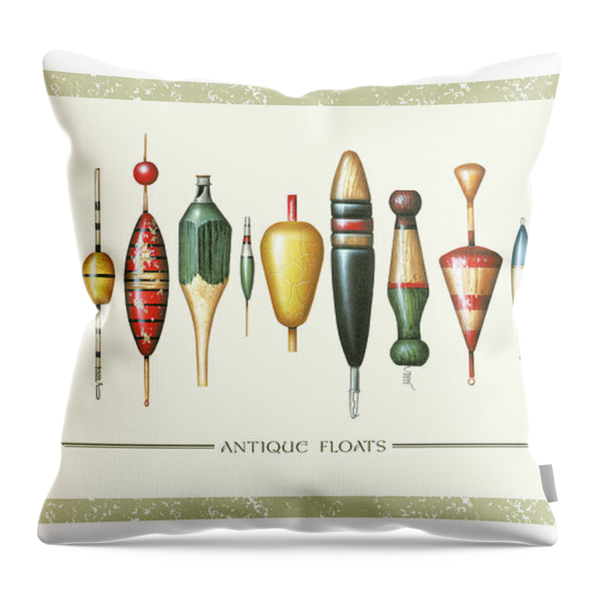 Jon Q Wright Throw Pillow featuring the painting Antique Bobbers by JQ Licensing