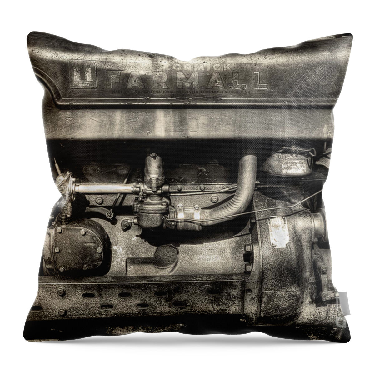 Tractor Engine Throw Pillow featuring the photograph Antique Farmall Engine by Mike Eingle