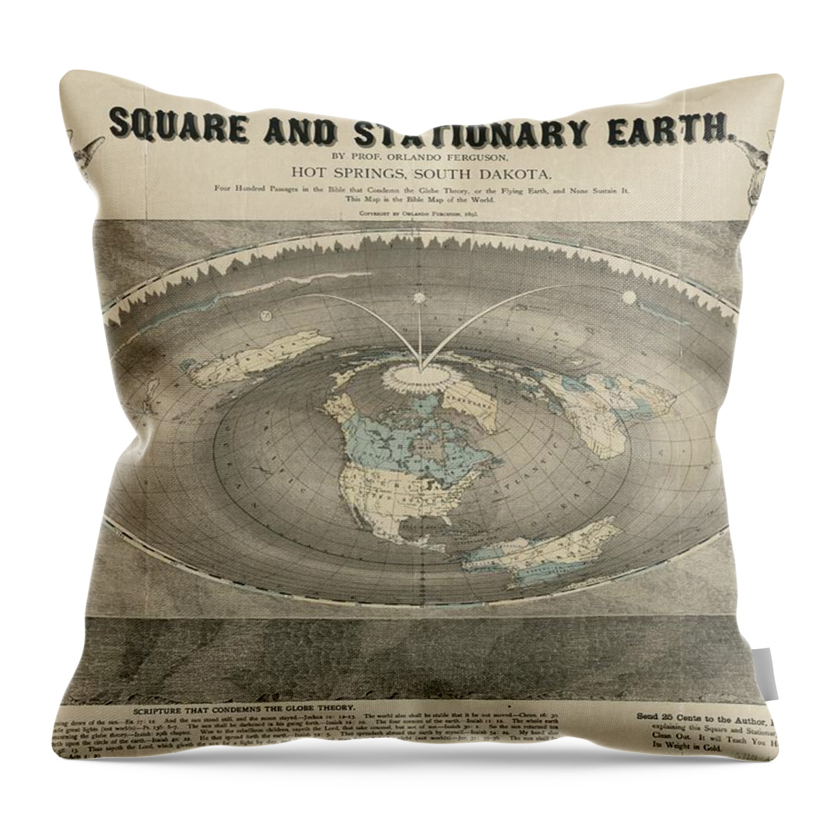 Antique Map Of Square And Stationary Earth Throw Pillow featuring the drawing Antique Maps - Old Cartographic maps - Antique Map of the Square and Stationary Earth - Flat Earth by Studio Grafiikka