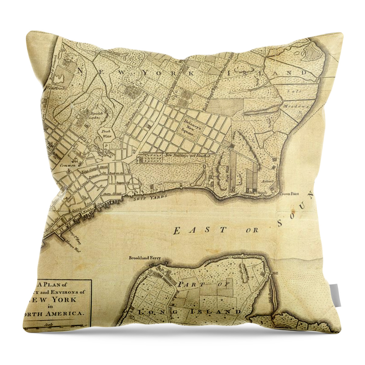 Antique New York Map Throw Pillow featuring the drawing Antique Maps - Old Cartographic maps - City of New York and its Environs by Studio Grafiikka