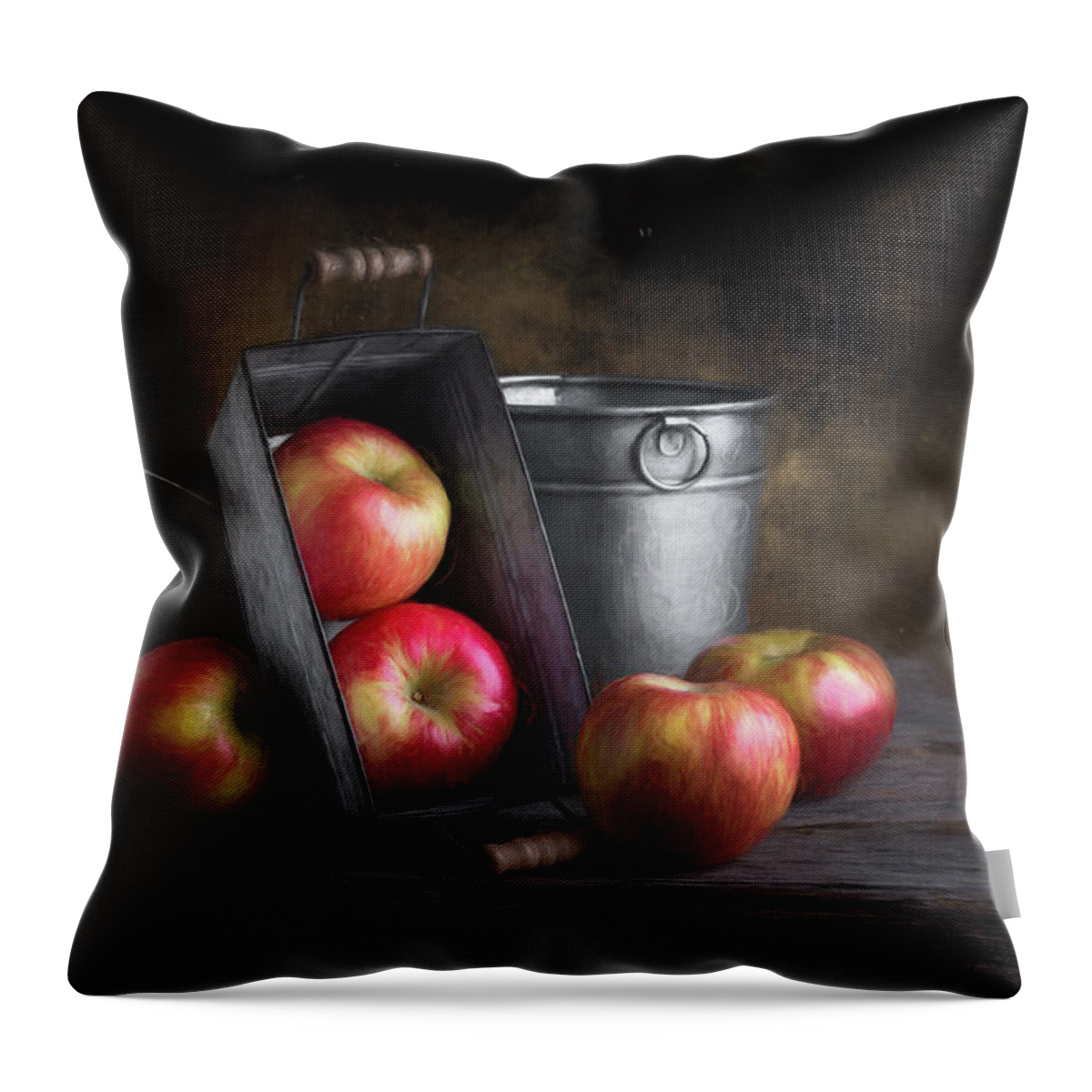 Apple Throw Pillow featuring the photograph Apples with Metalware by Tom Mc Nemar