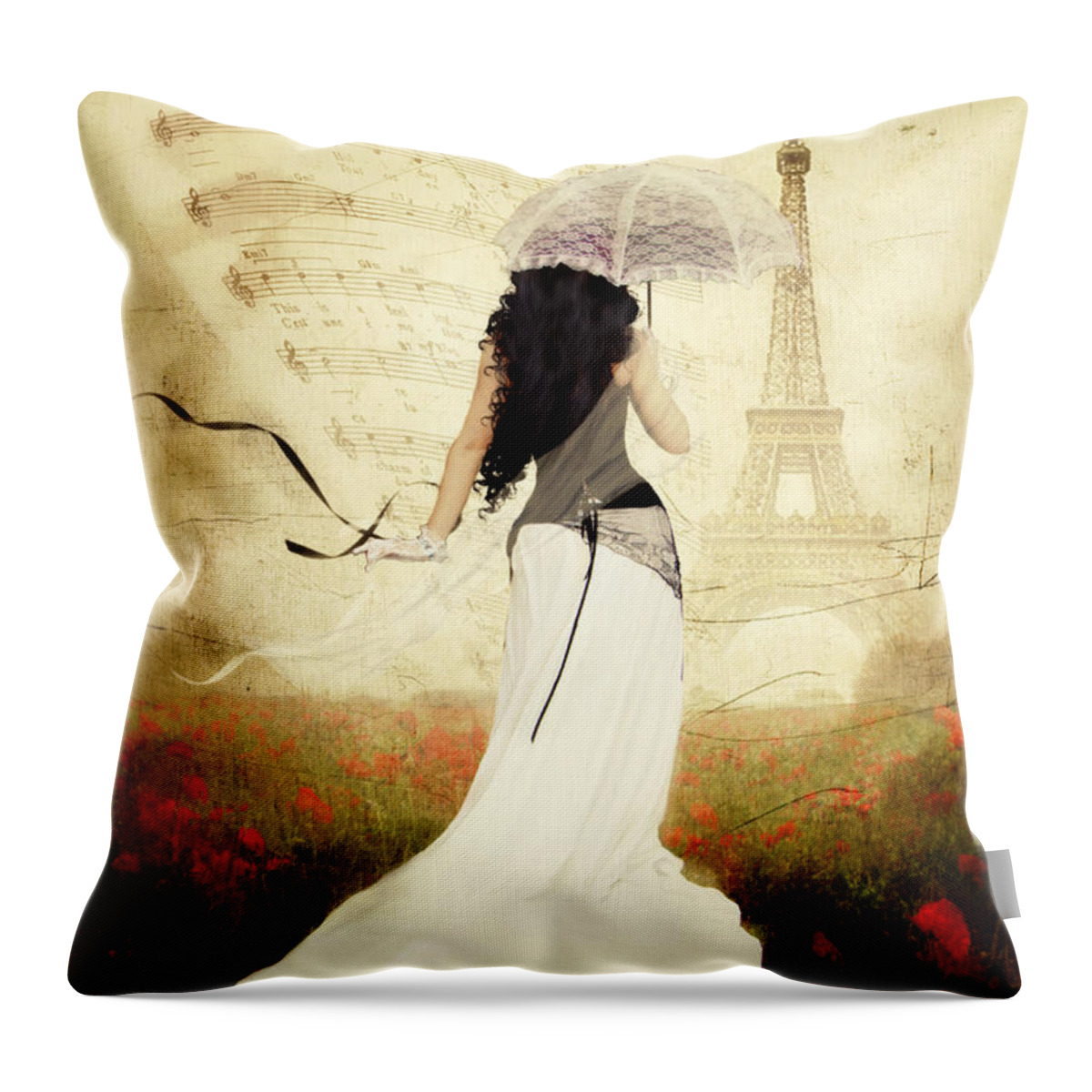 April Throw Pillow featuring the digital art April in Paris by Shanina Conway