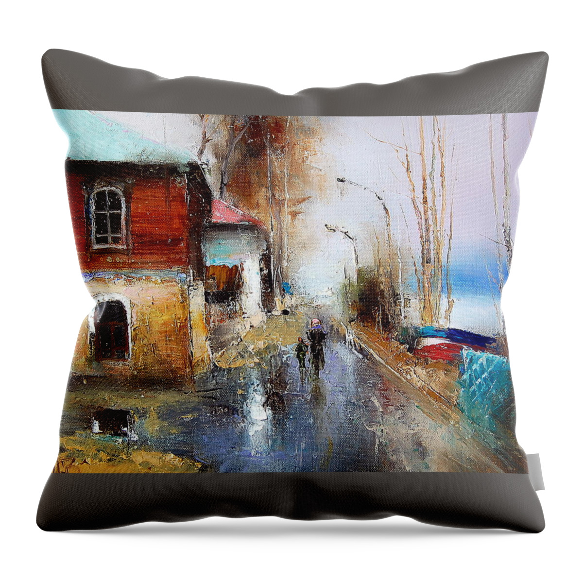 Russian Artists New Wave Throw Pillow featuring the painting April. The River Volga by Igor Medvedev