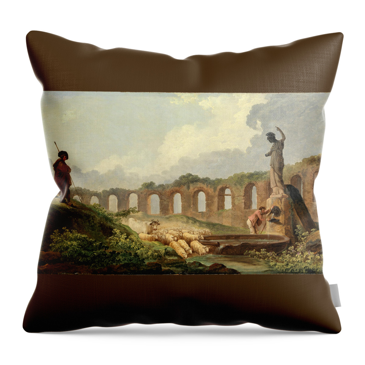 Hubert Robert Throw Pillow featuring the painting Aqueduct in Ruins by Hubert Robert