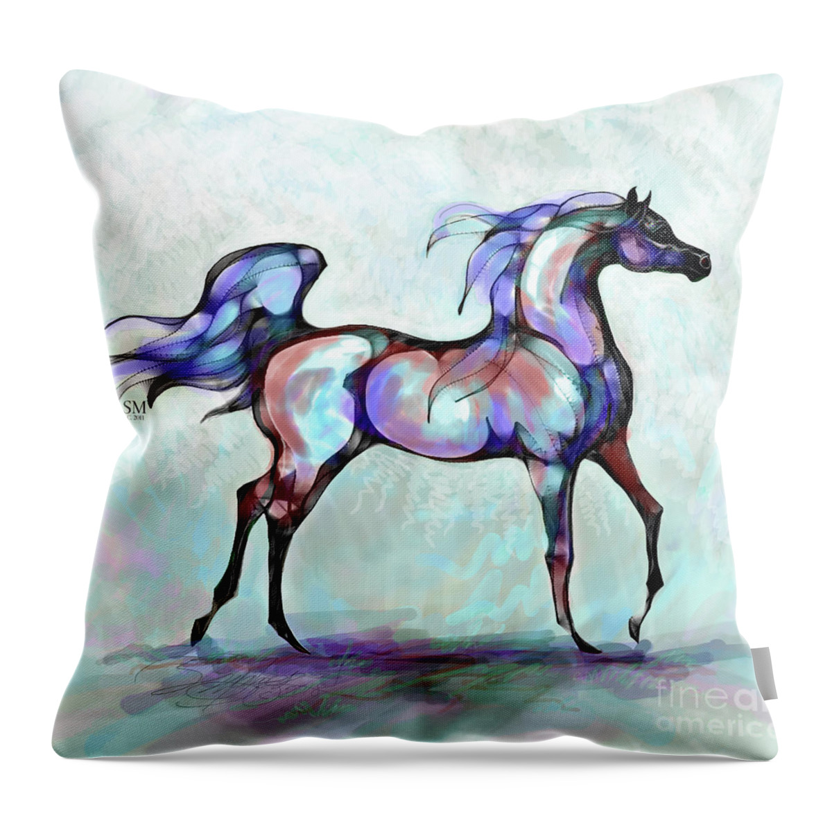 Stacey Mayer Throw Pillow featuring the digital art Arabian Horse Overlook by Stacey Mayer
