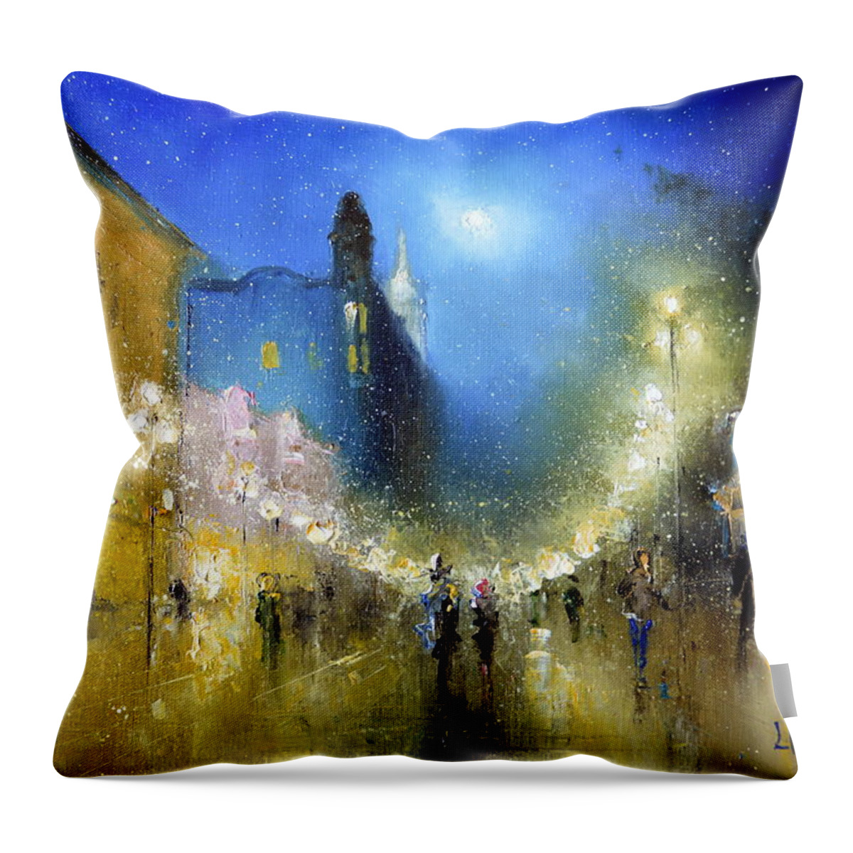 Russian Artists New Wave Throw Pillow featuring the painting Arbat Night Lights by Igor Medvedev