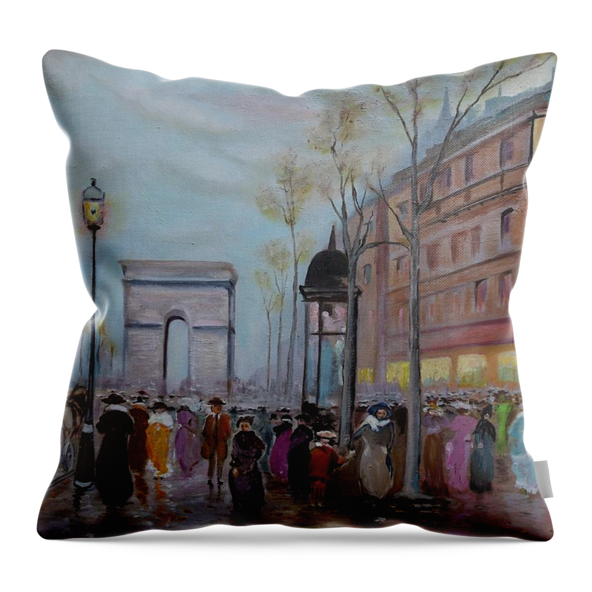 Paris Throw Pillow featuring the painting Arc de Triompfe - LMJ by Ruth Kamenev