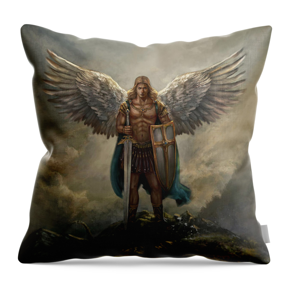 Archangel Michael Throw Pillow featuring the digital art Archangel Michael by Rob Greco