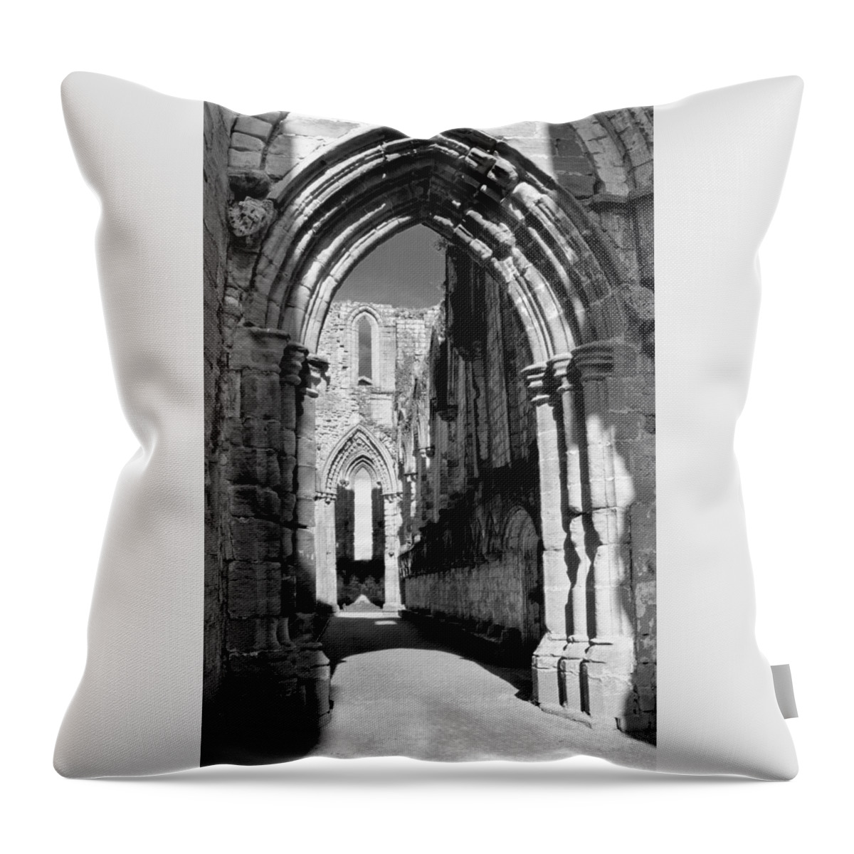 Monochrome Photography Throw Pillow featuring the photograph Arched passage. Fountains Abbey. by Elena Perelman