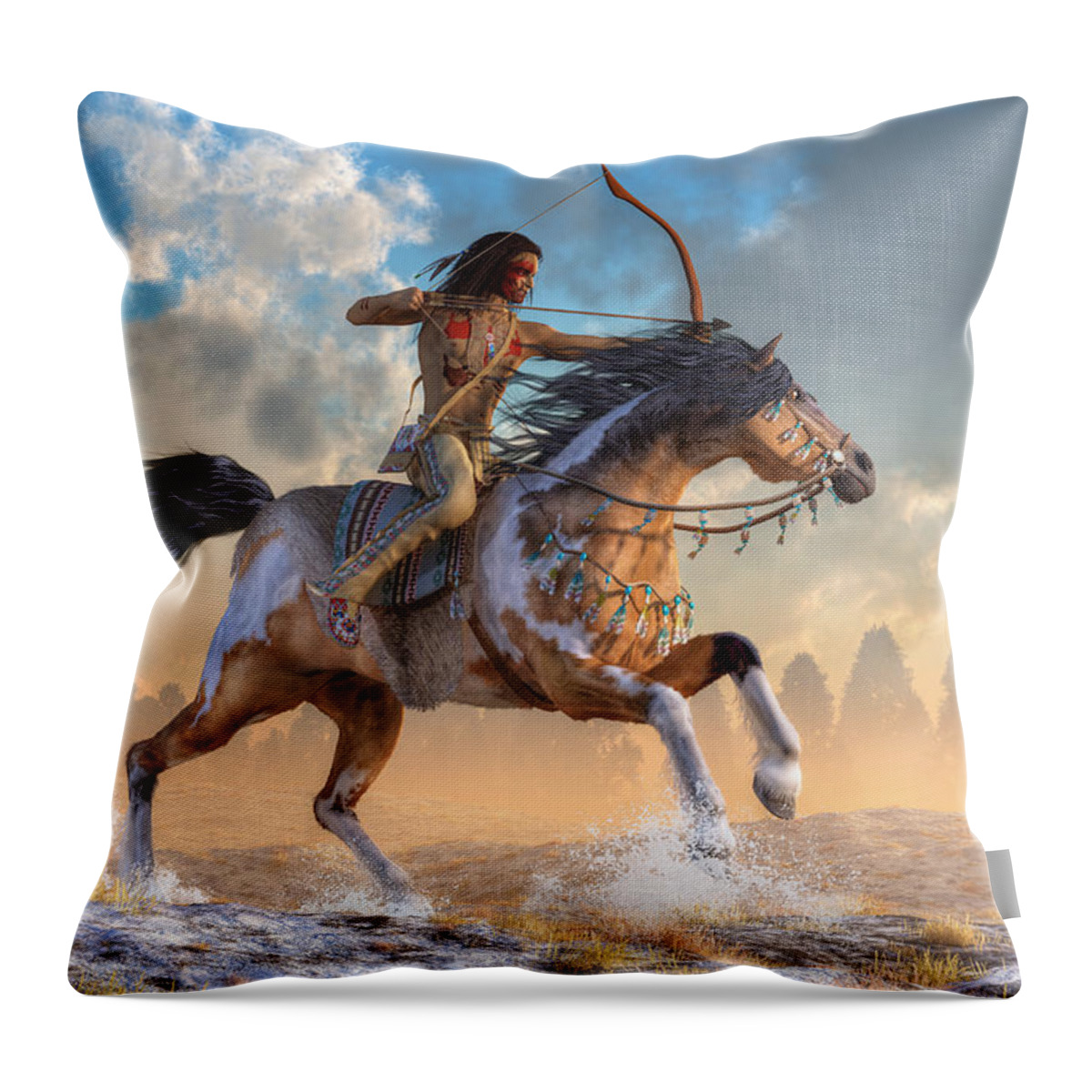 Archer On Horseback Throw Pillow featuring the digital art Archer on Horseback by Daniel Eskridge