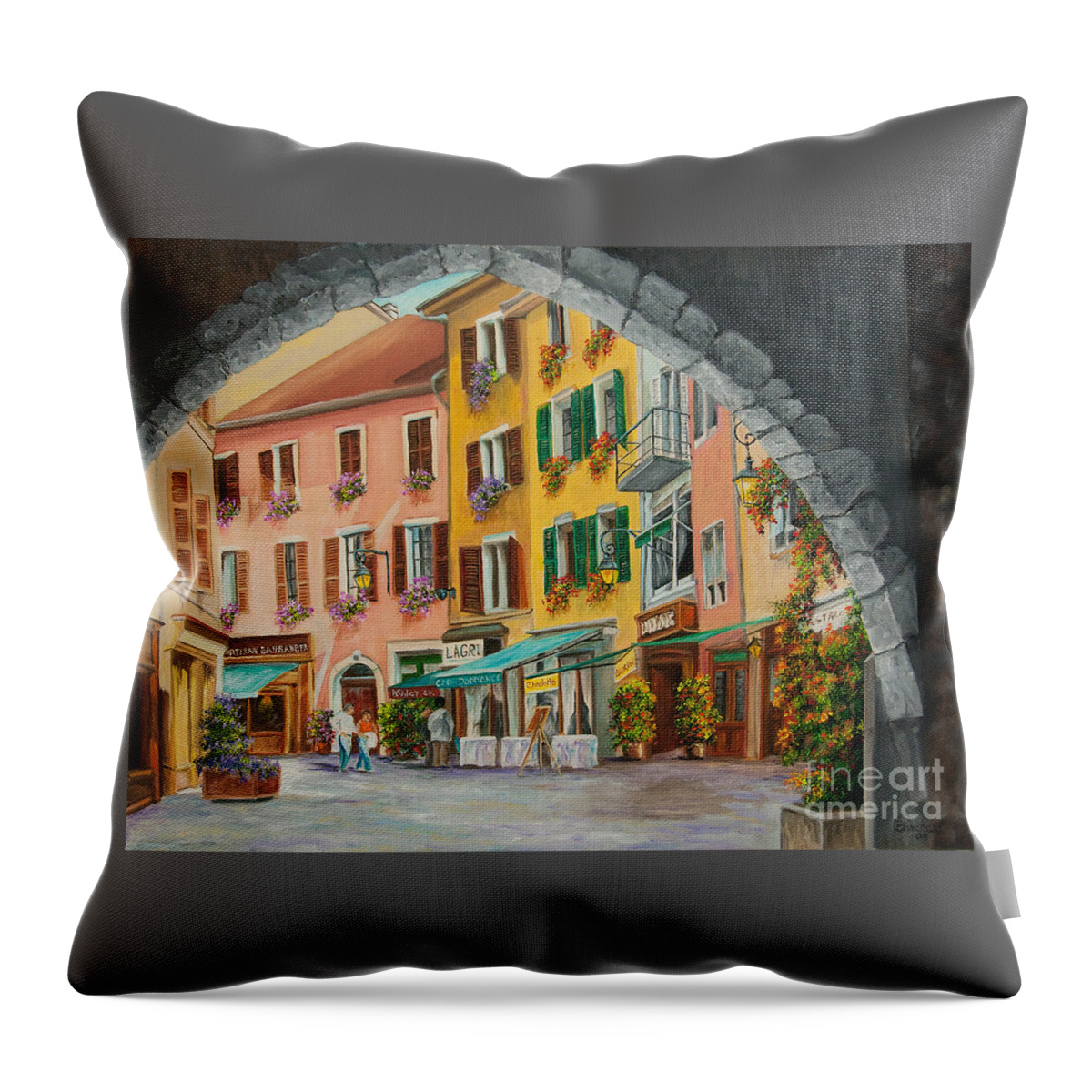 Annecy France Art Throw Pillow featuring the painting Archway To Annecy's Side Streets by Charlotte Blanchard