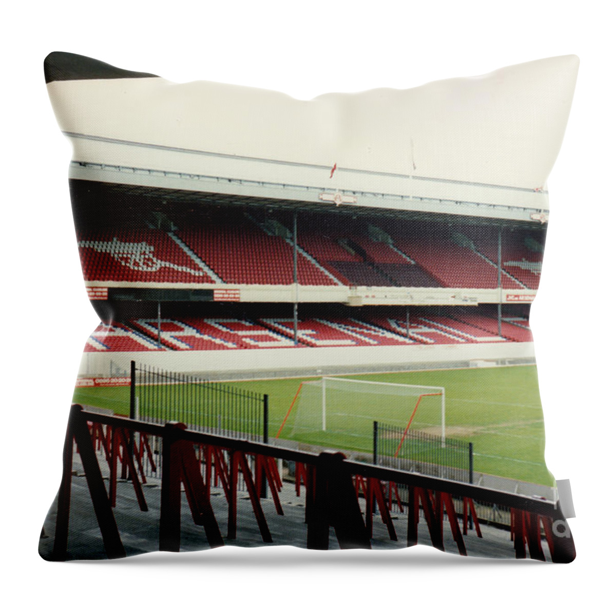 Arsenal Throw Pillow featuring the photograph Arsenal - Highbury - West Stand 3 - 1992 by Legendary Football Grounds
