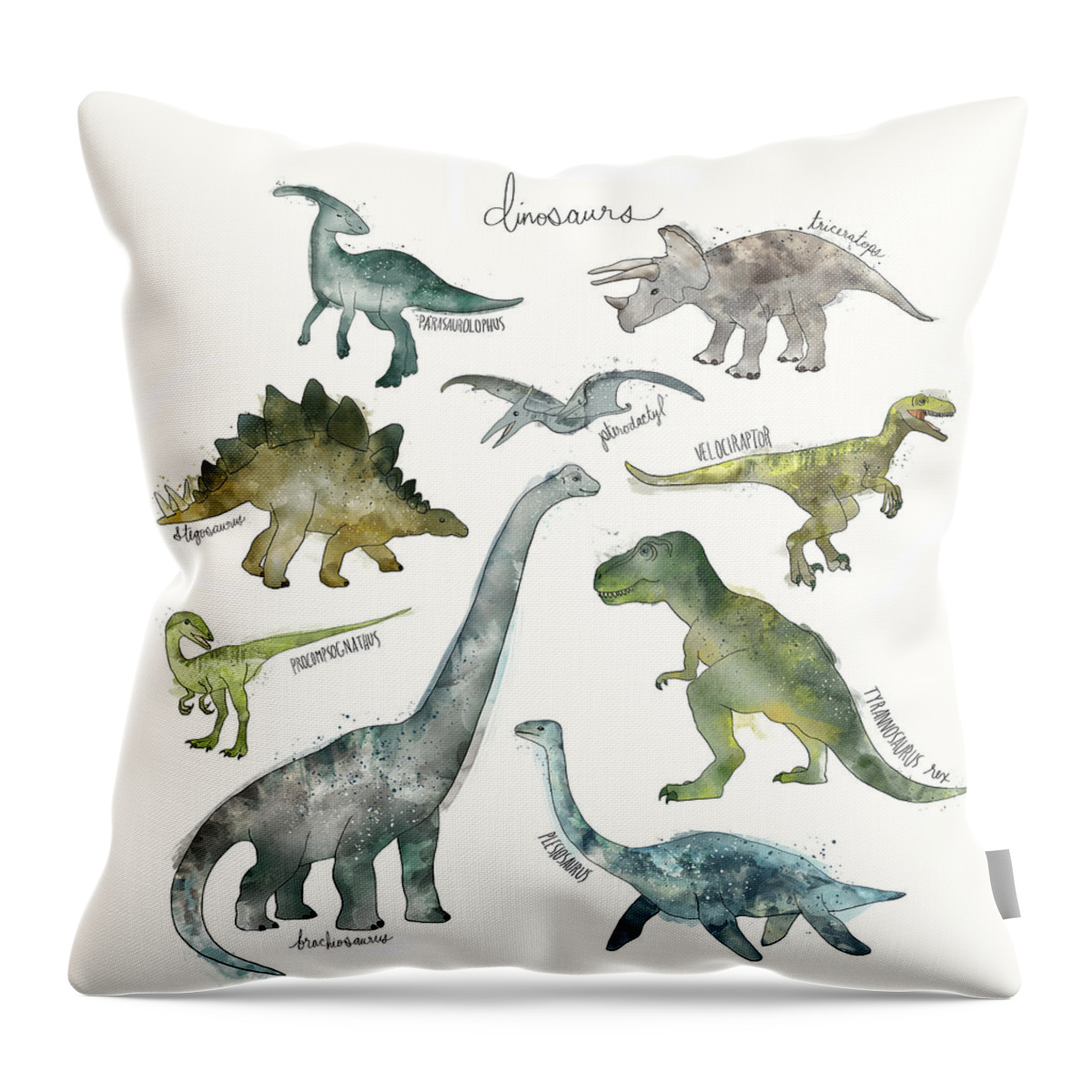 Dinosaurs Throw Pillow featuring the painting Dinosaurs by Amy Hamilton