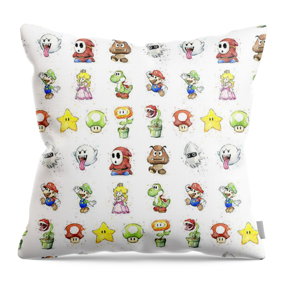 Mario Characters in Watercolor Kids T-Shirt by Olga Shvartsur - Pixels Merch