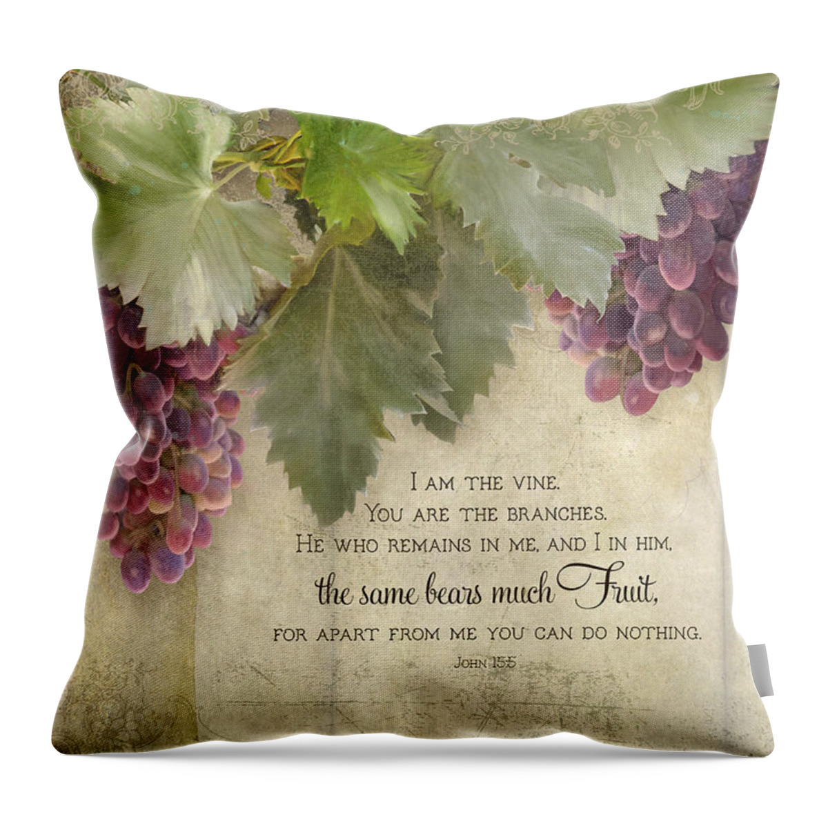 Tuscan Throw Pillow featuring the painting Tuscan Vineyard - Rustic Wood Fence Scripture by Audrey Jeanne Roberts