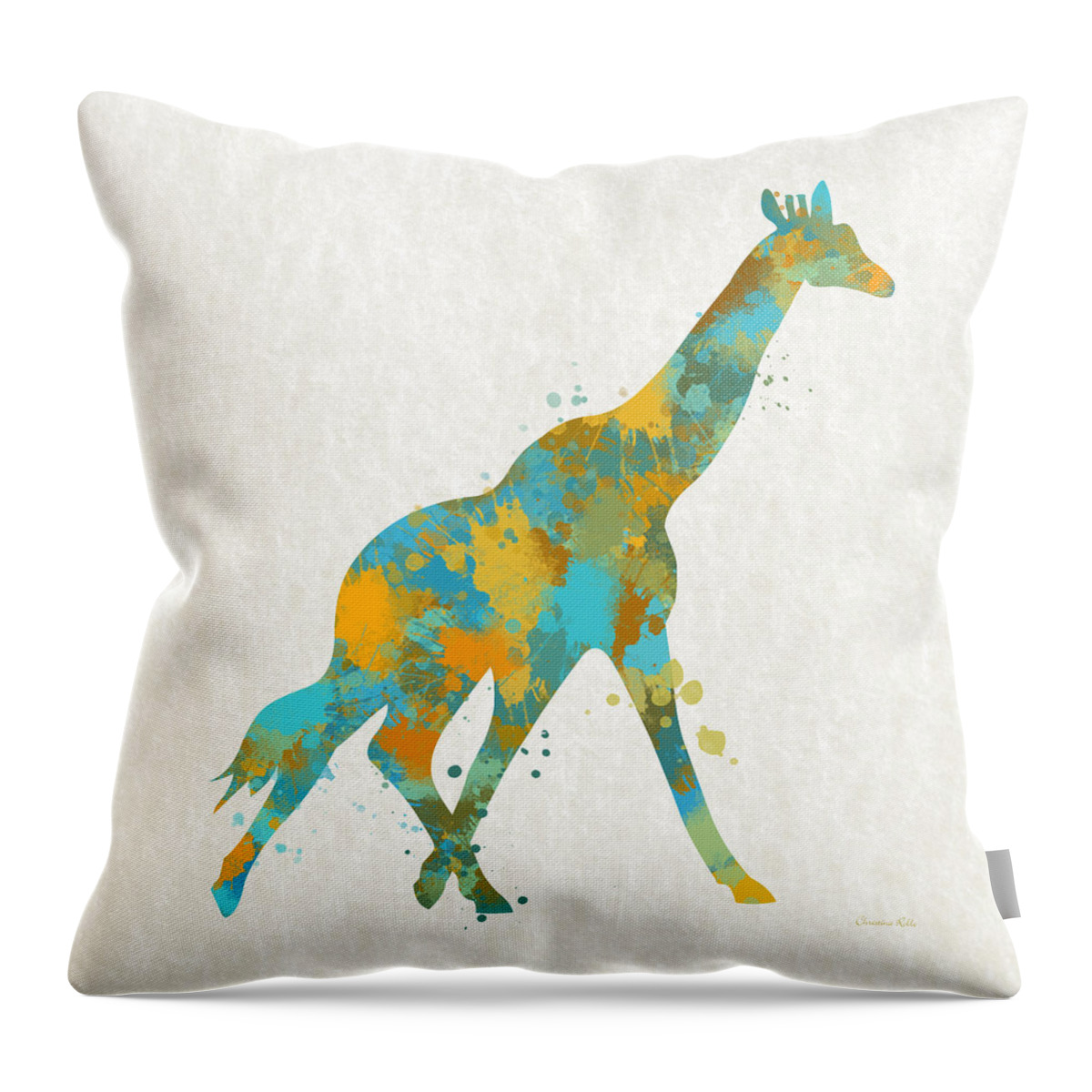 Giraffe Throw Pillow featuring the mixed media Giraffe Watercolor Art by Christina Rollo