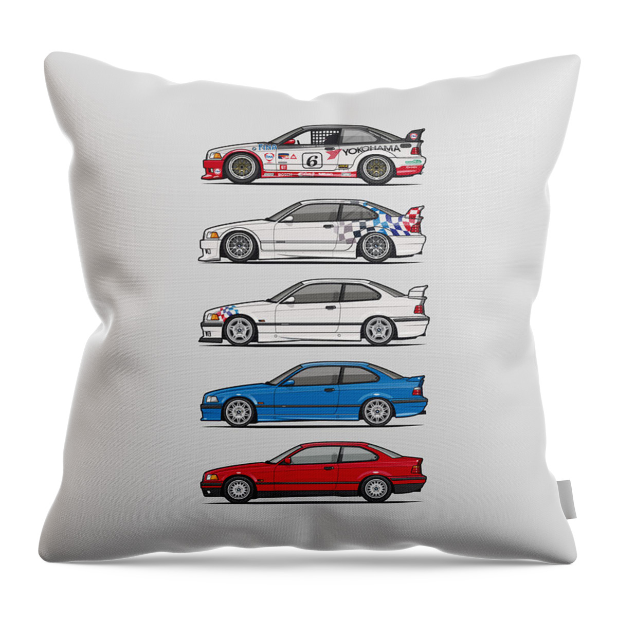 Stack of BMW 3 Series E36 Coupes Throw Pillow