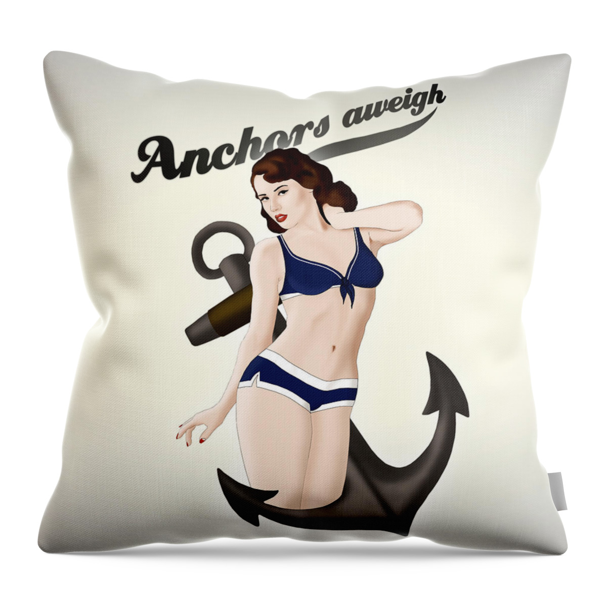 Pinup Throw Pillow featuring the drawing Anchors Aweigh - Classic Pin Up by Nicklas Gustafsson