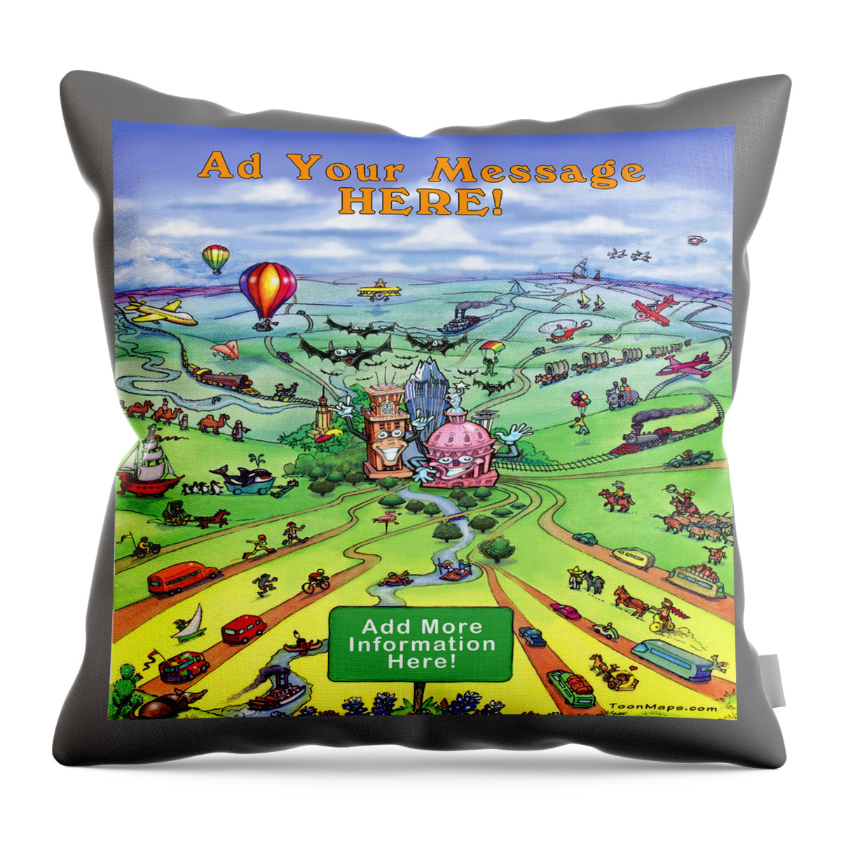 Travel Throw Pillow featuring the digital art All Roads Lead to Austin Texas by Kevin Middleton