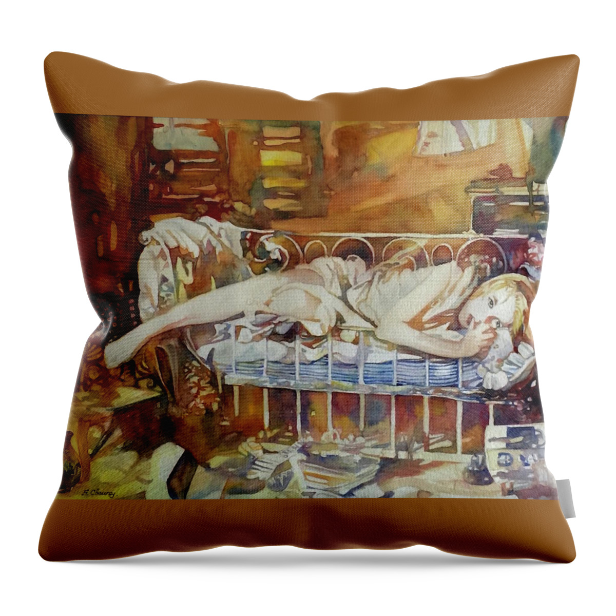 Girl Throw Pillow featuring the painting Baby Doll by Francoise Chauray