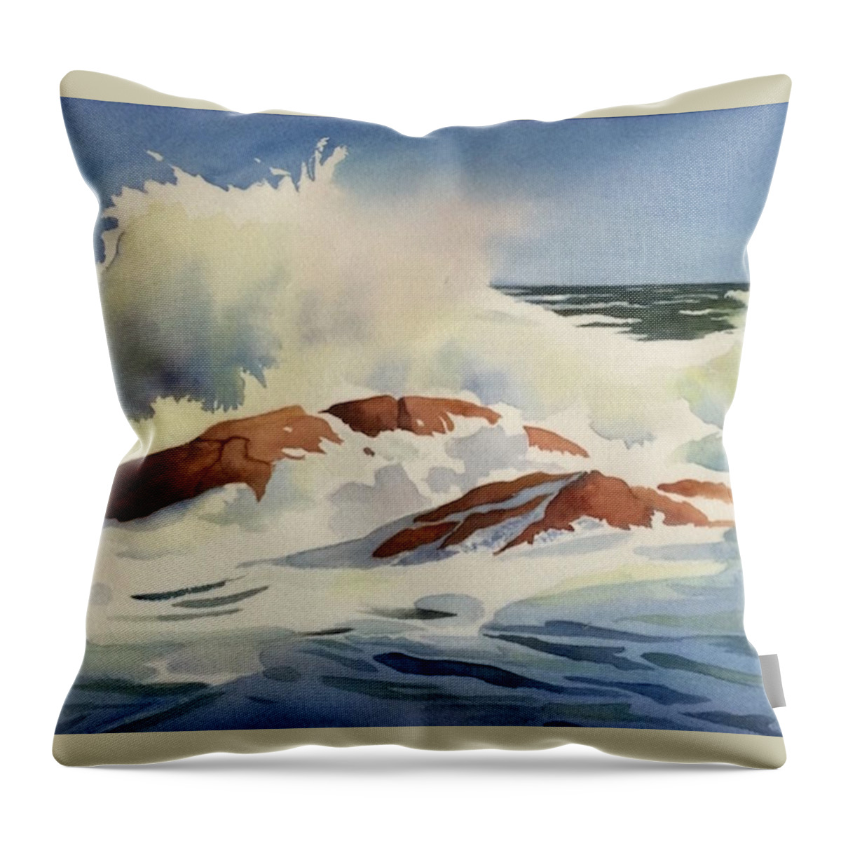 Aquarelle Throw Pillow featuring the painting La Vague by Francoise Chauray