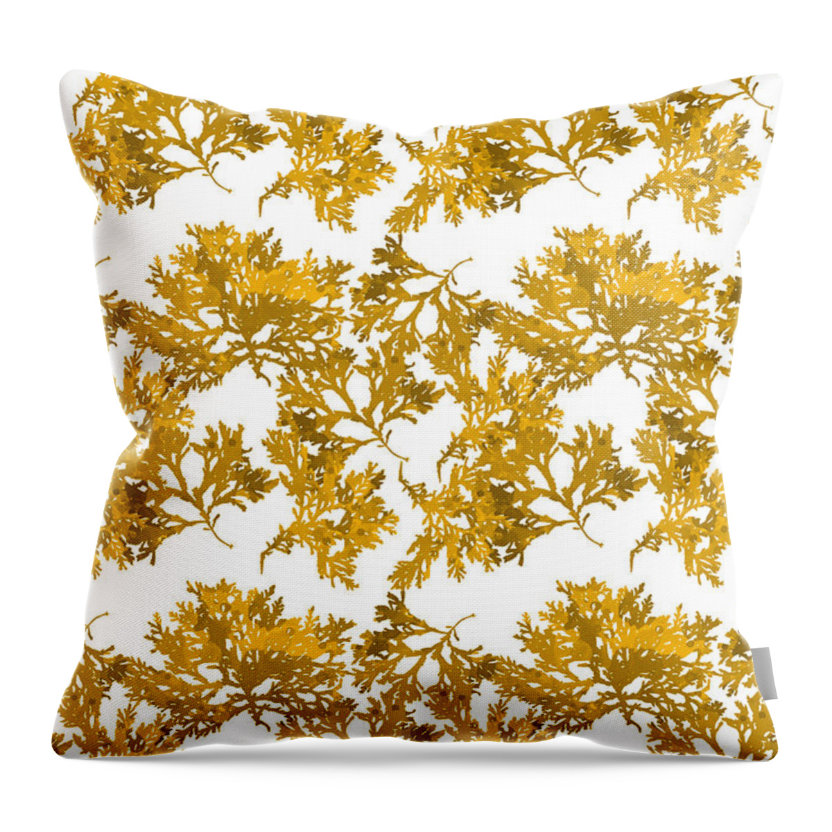 Seaweed Throw Pillow featuring the mixed media Gold Seaweed Art Delesseria Alata by Christina Rollo