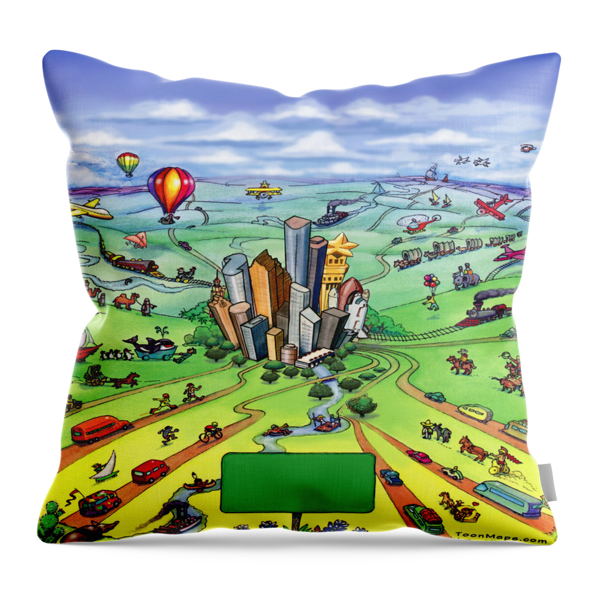 Houston Throw Pillow featuring the digital art All Roads lead to Houston Texas by Kevin Middleton