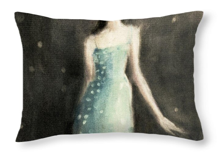 Fashion Throw Pillow featuring the painting Aqua Blue Evening Dress by Beverly Brown Prints