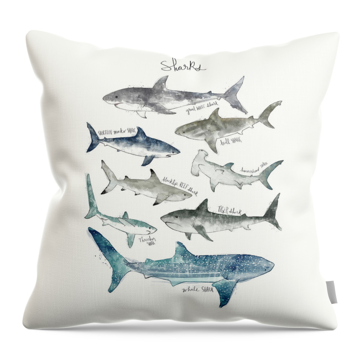 Sharks Throw Pillow featuring the painting Sharks - Landscape Format by Amy Hamilton