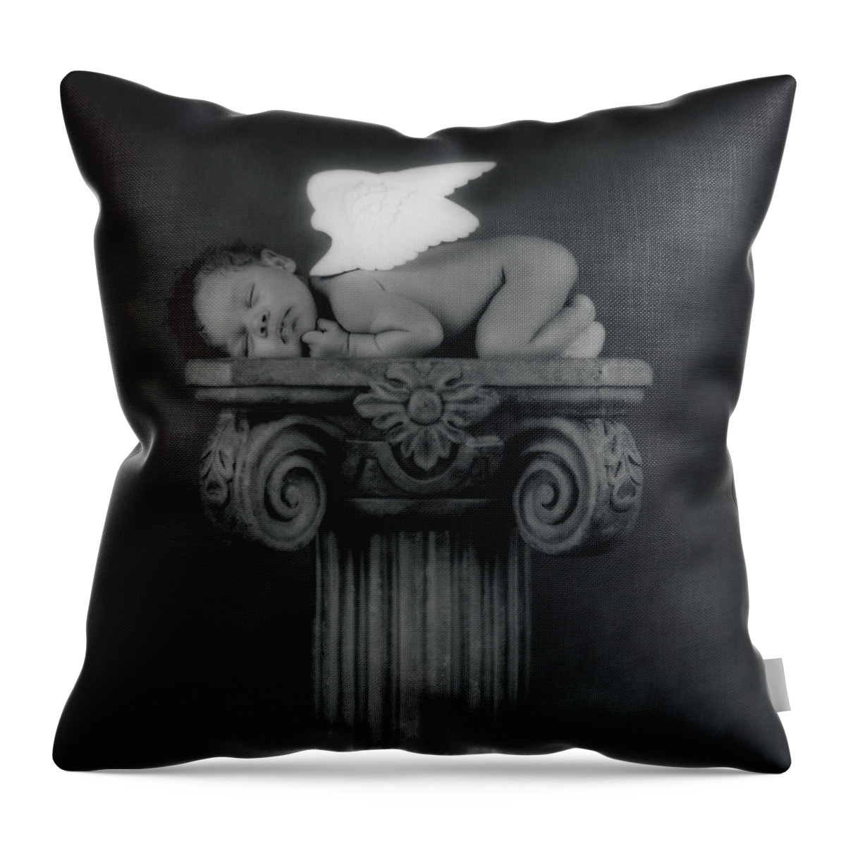 Black And White Throw Pillow featuring the photograph Varjanare as an Angel by Anne Geddes