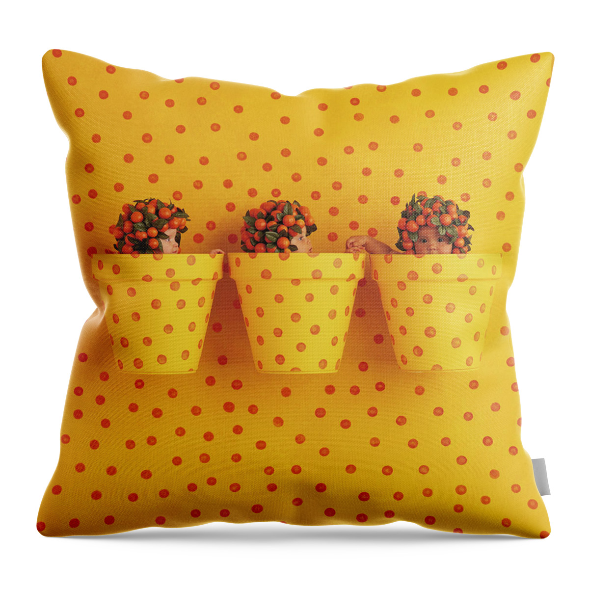 Orange Throw Pillow featuring the photograph Spotted Pots by Anne Geddes