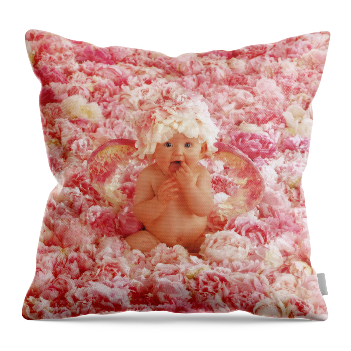 Angel Throw Pillow featuring the photograph Peony Angel by Anne Geddes