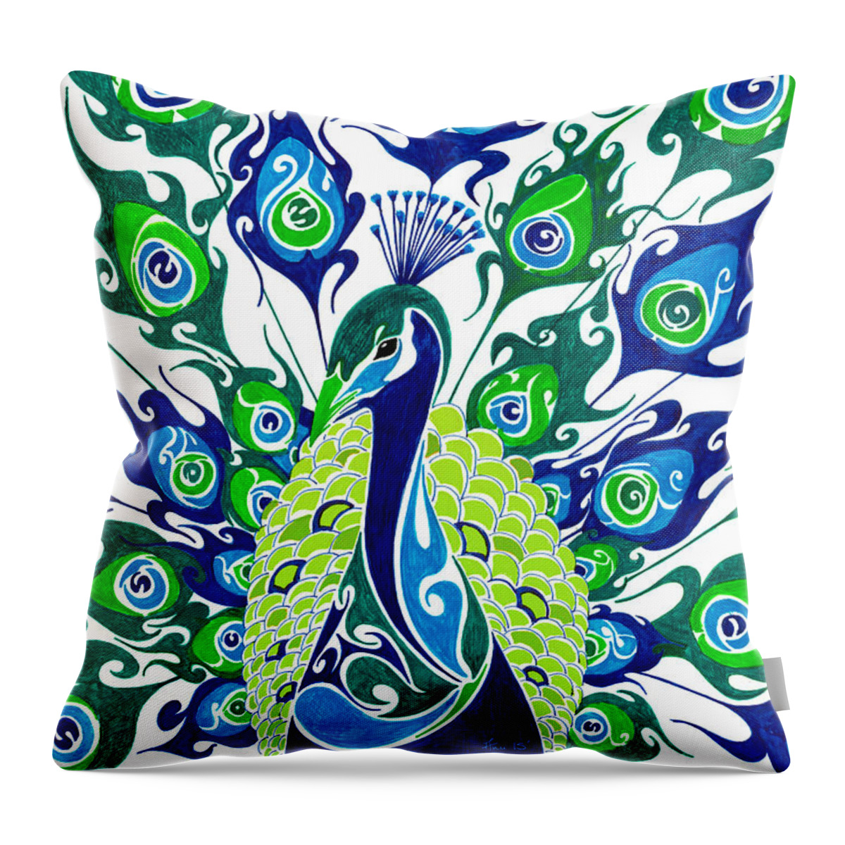 Peacock Throw Pillow featuring the painting Dance in the Rain.. by Anushree Santhosh