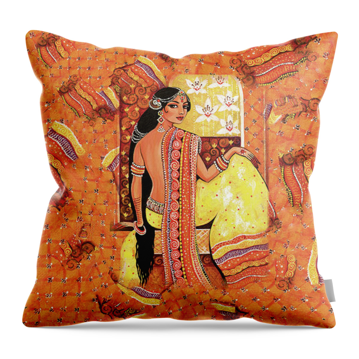 Beautiful Woman Throw Pillow featuring the painting Bharat by Eva Campbell