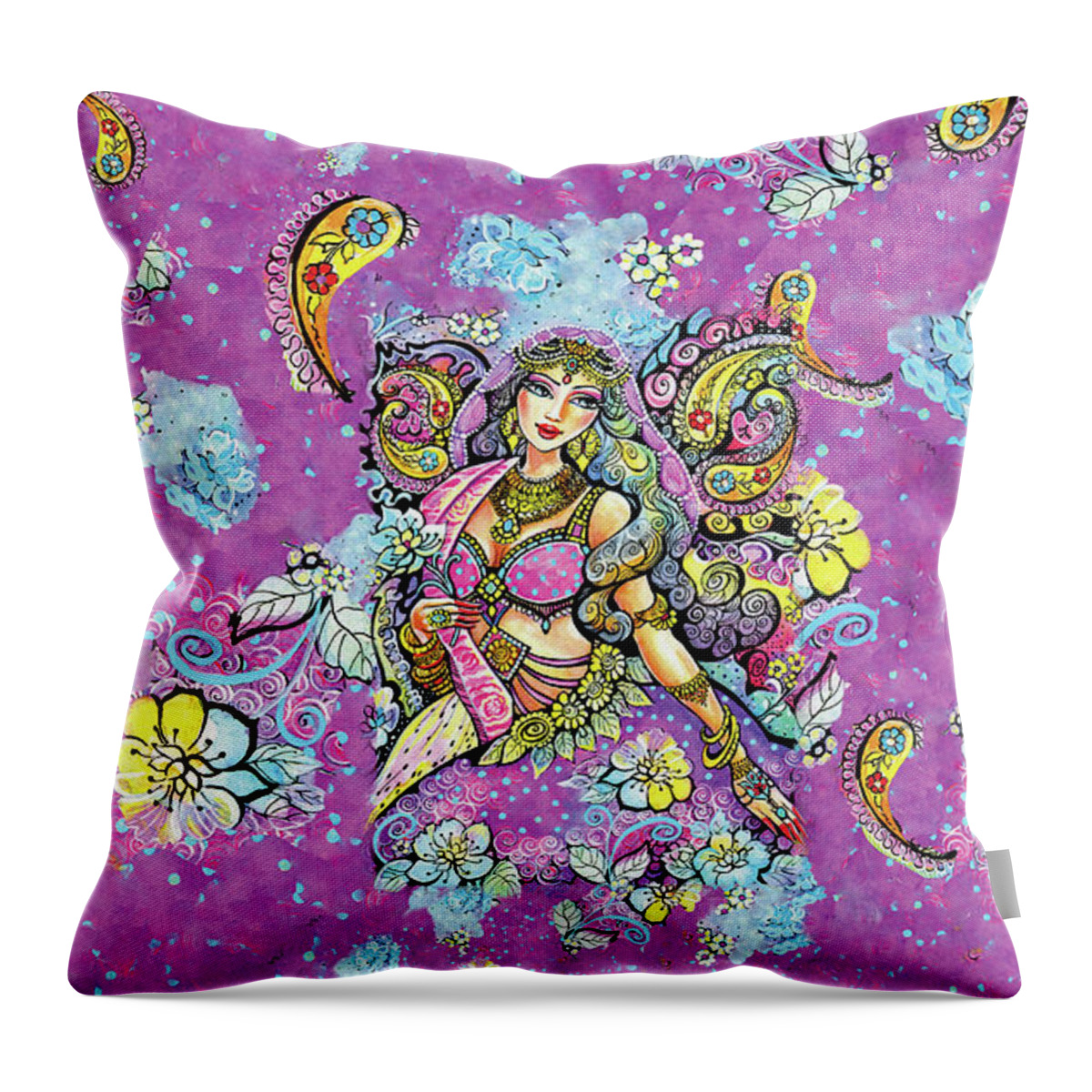 Indian Dancer Throw Pillow featuring the painting Purple Paisley Flower by Eva Campbell