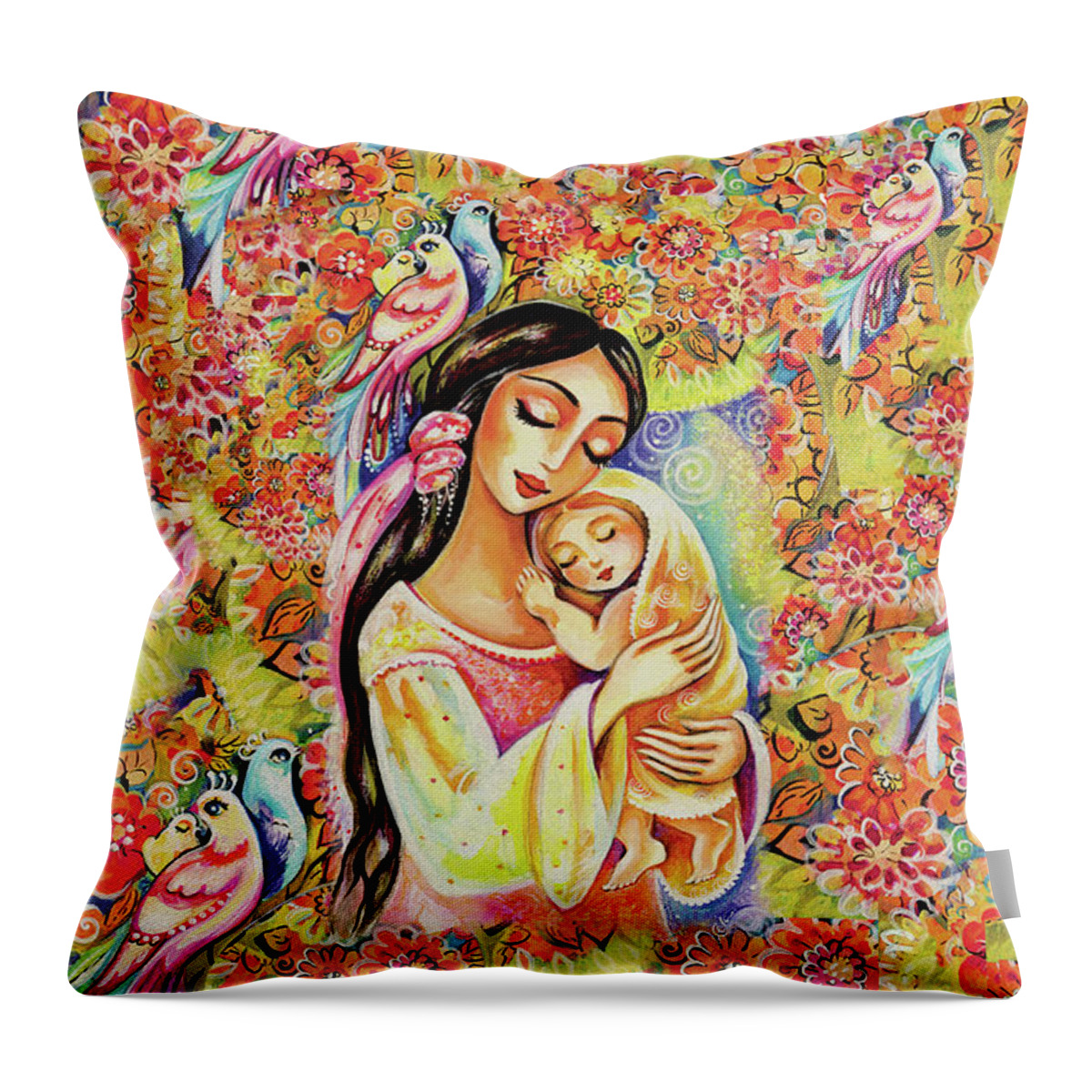 Mother And Child Throw Pillow featuring the painting Little Angel Dreaming by Eva Campbell