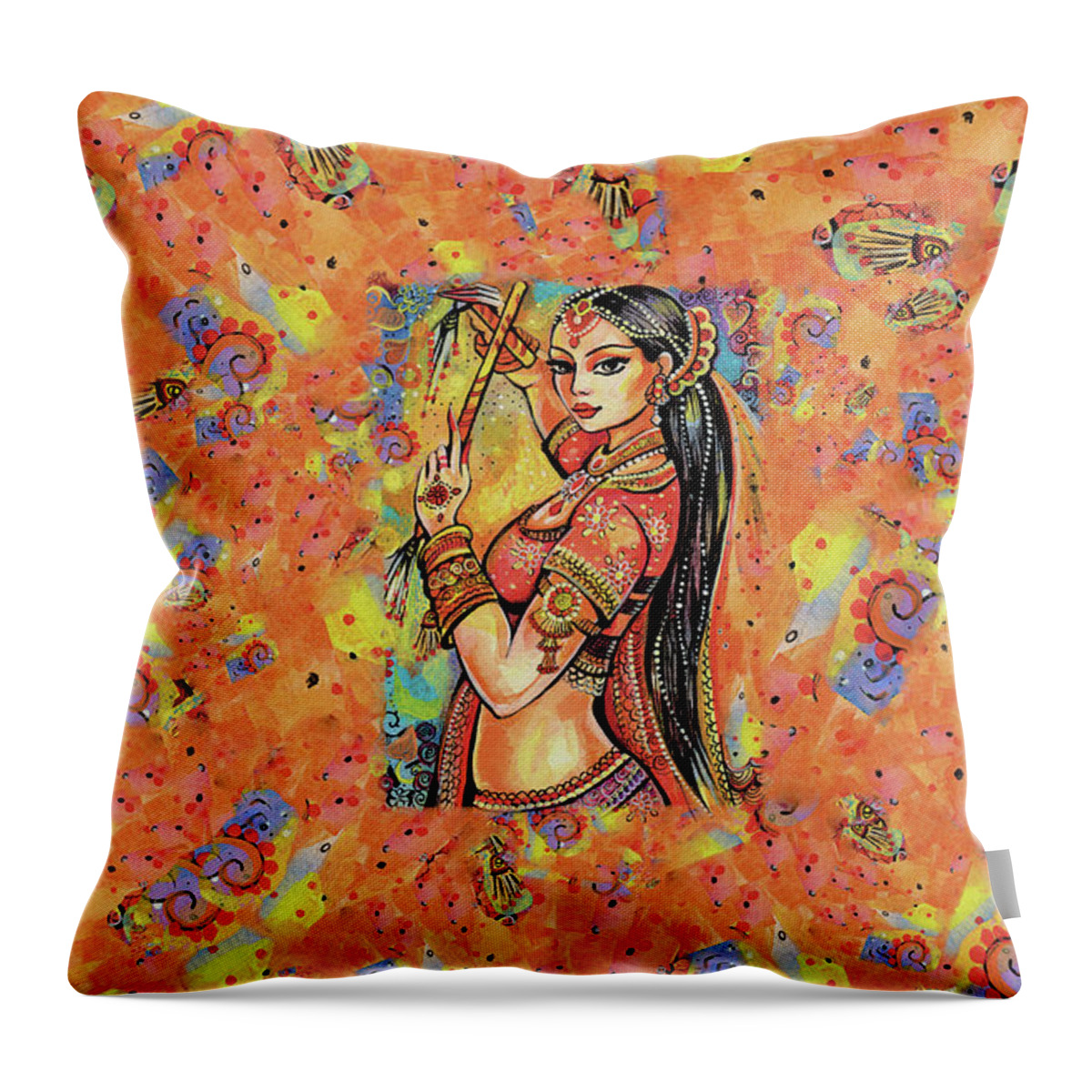 Indian Dancer Throw Pillow featuring the painting Magic of Dance by Eva Campbell