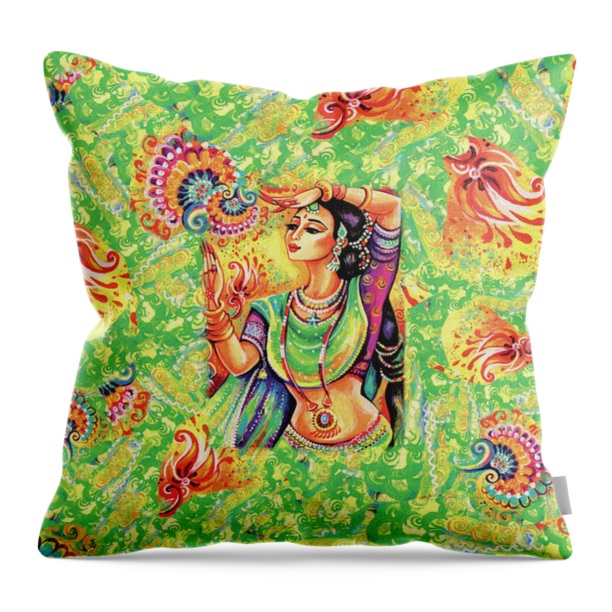 Indian Dancer Throw Pillow featuring the painting The Dance of Tara by Eva Campbell