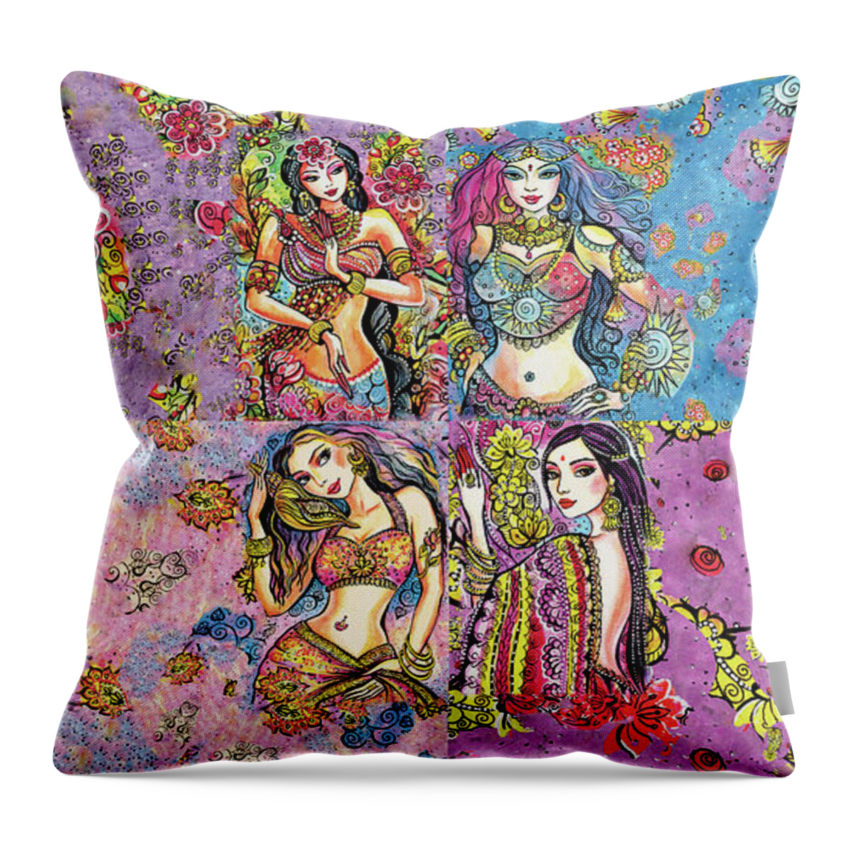 Bollywood Dancer Throw Pillow featuring the painting Eastern Flower by Eva Campbell
