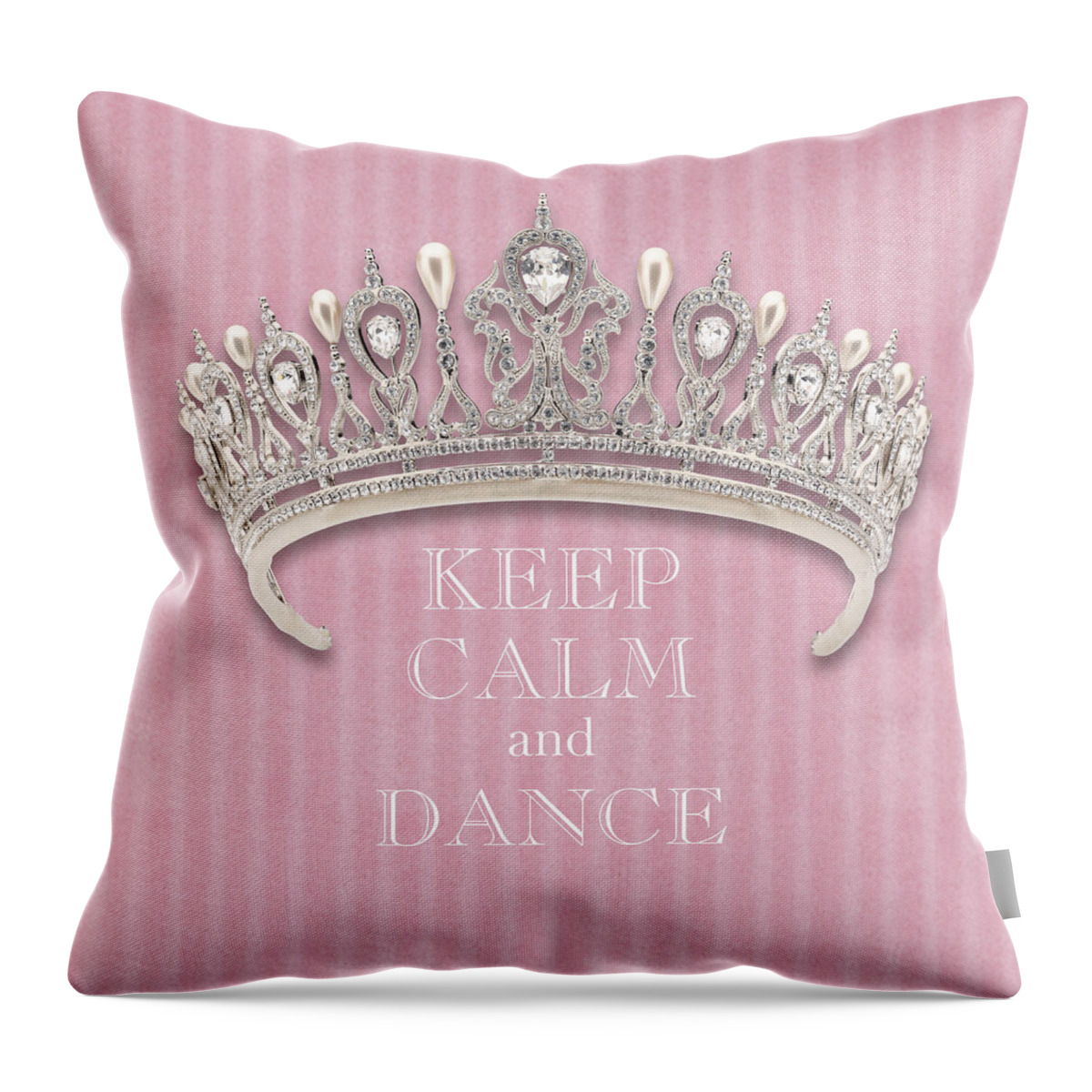 Keep Calm And Dance Throw Pillow featuring the photograph Keep Calm and Dance Diamond Tiara Pink Flannel by Kathy Anselmo